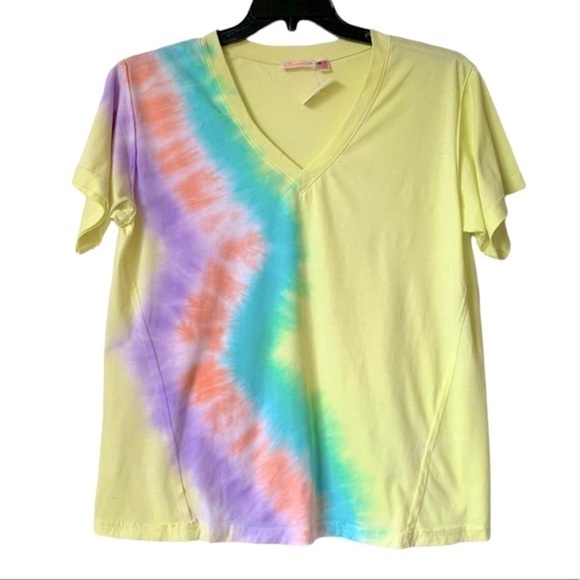 𝅺MARONIE Anthropologie Yellow Tie-Dye V-Neck T-Shirt Small NEW - Picture 1 of 6